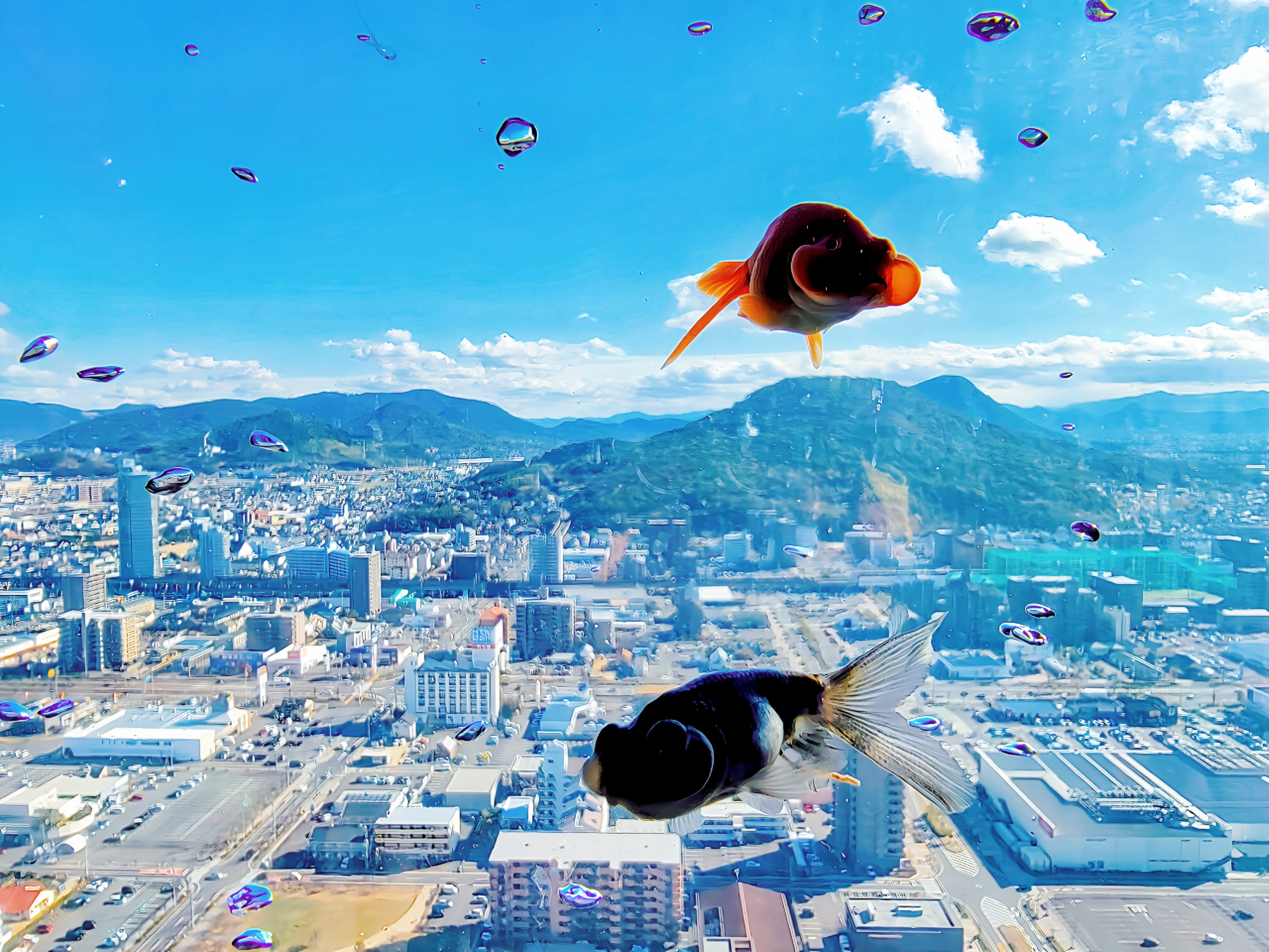 空を舞う金魚たち